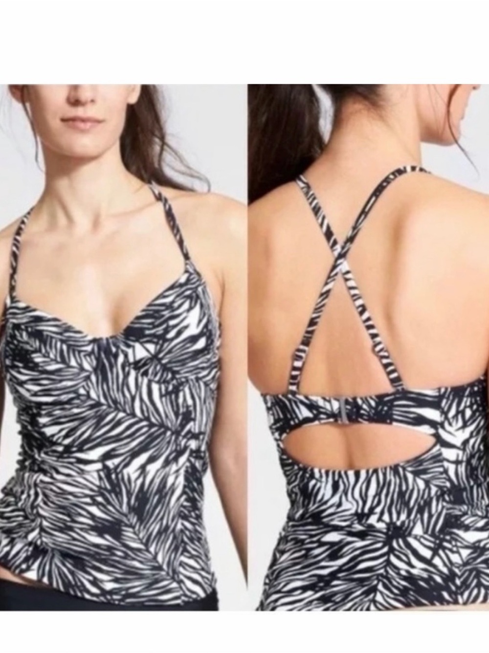 ATHLETA Palms Kaimana Tankini Top Palm Frond Black White Size 34 B / C